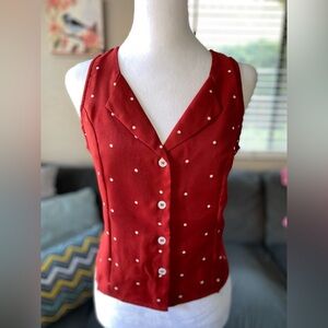NWT Rihoas- The Red V Neck Polka Dot Print Sleeveless Vest